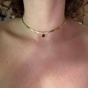 Handmade 18kt Goldplate Choker with dainty vintage ruby pendant